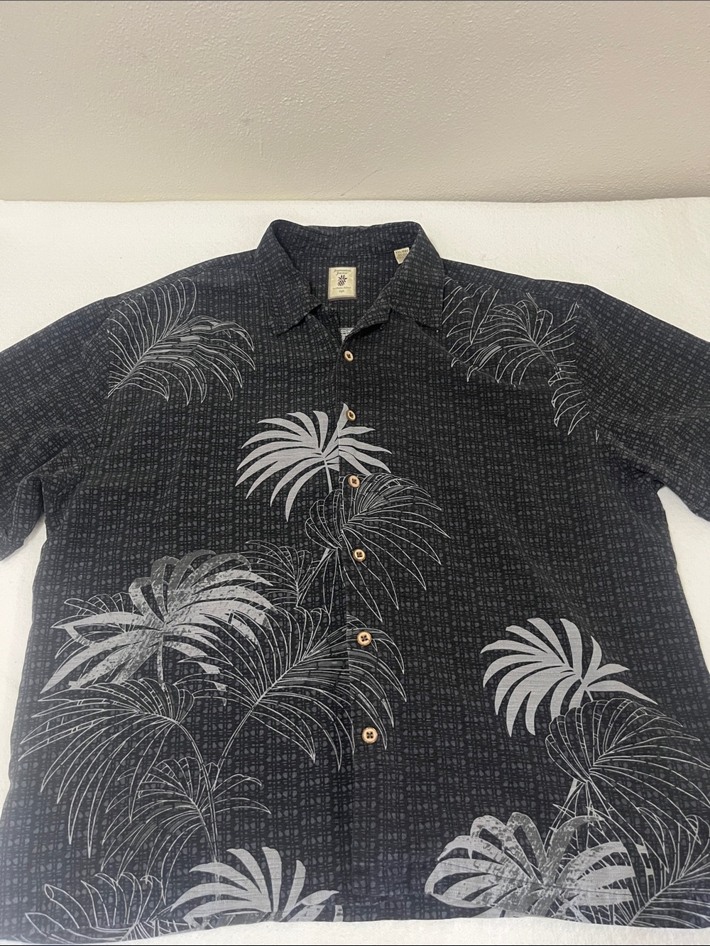 Jamaica Jaxx Black Button-Down Shirt with Gray Palm Print